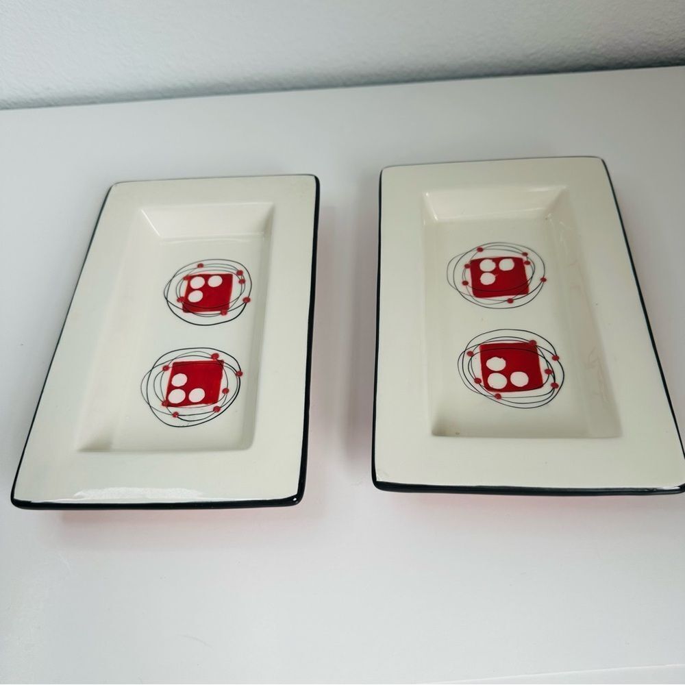 Dansk Orbit Handpainted Vintage MCM Rectangular Dishes Set Of 2‎
